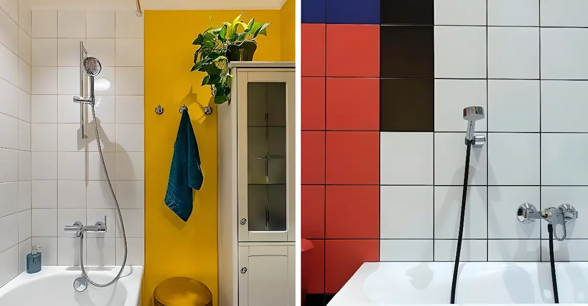 Слева классическая укладка в интерьере, справа – «калейдоскоп».