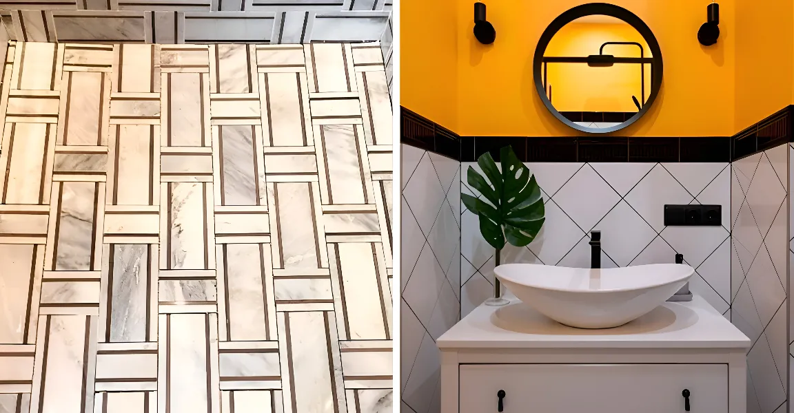 Слева модульная раскладка в интерьере, справа – диагональная.