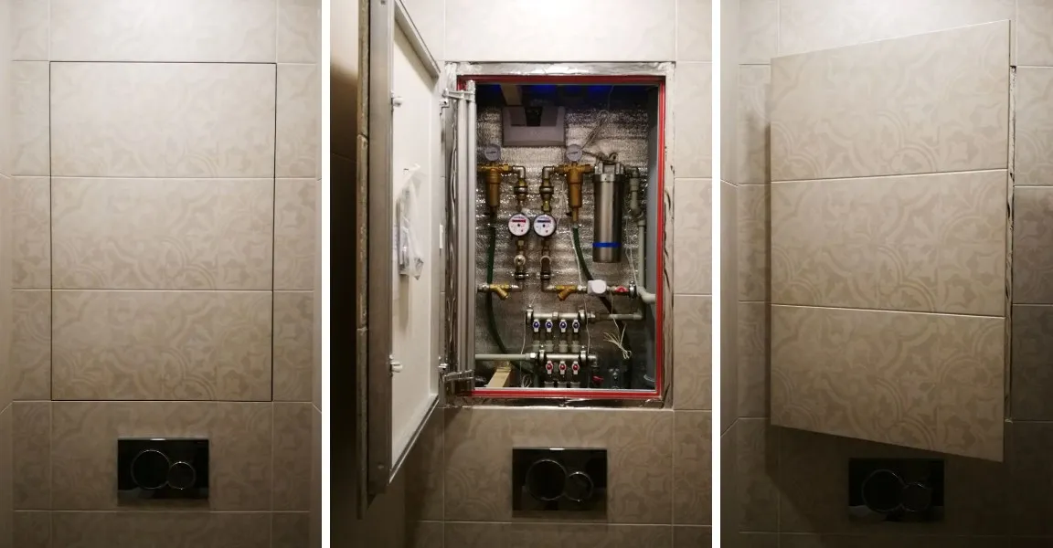 Люк под плитку «Евроформат» установлен для доступа к сантехнической нише